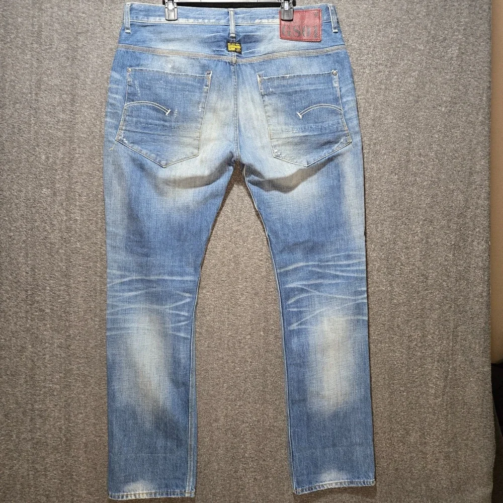 G Star Raw Jeans Mens 37 x 32 New Radar Tapered Faded Whiskered Denim Button Fly